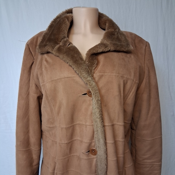 Alfani Outerwear Women Size L Tan Teddy Jacket with Faux Fur Accents - Picture 11 of 16